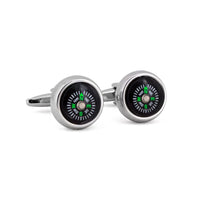 MarZthomson Compass Cufflinks Design Black Base white and Green word M-Cufflinks.com.sg