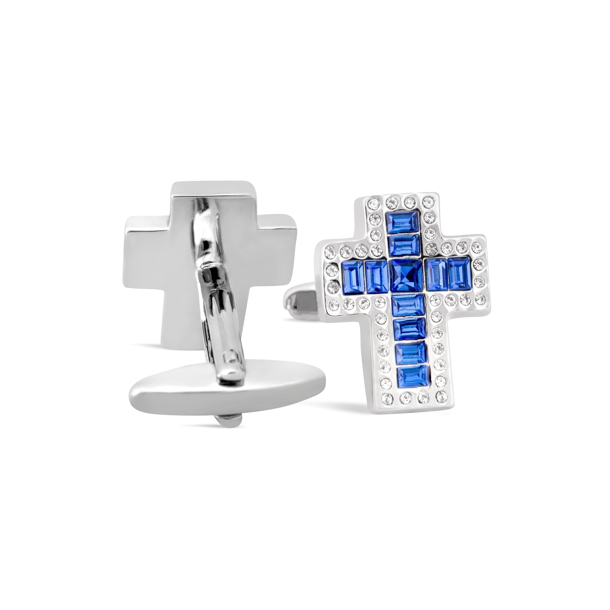 MarZthomson Cross Shape Clear and Blue Crystals Cufflinks M16-Cufflinks.com.sg