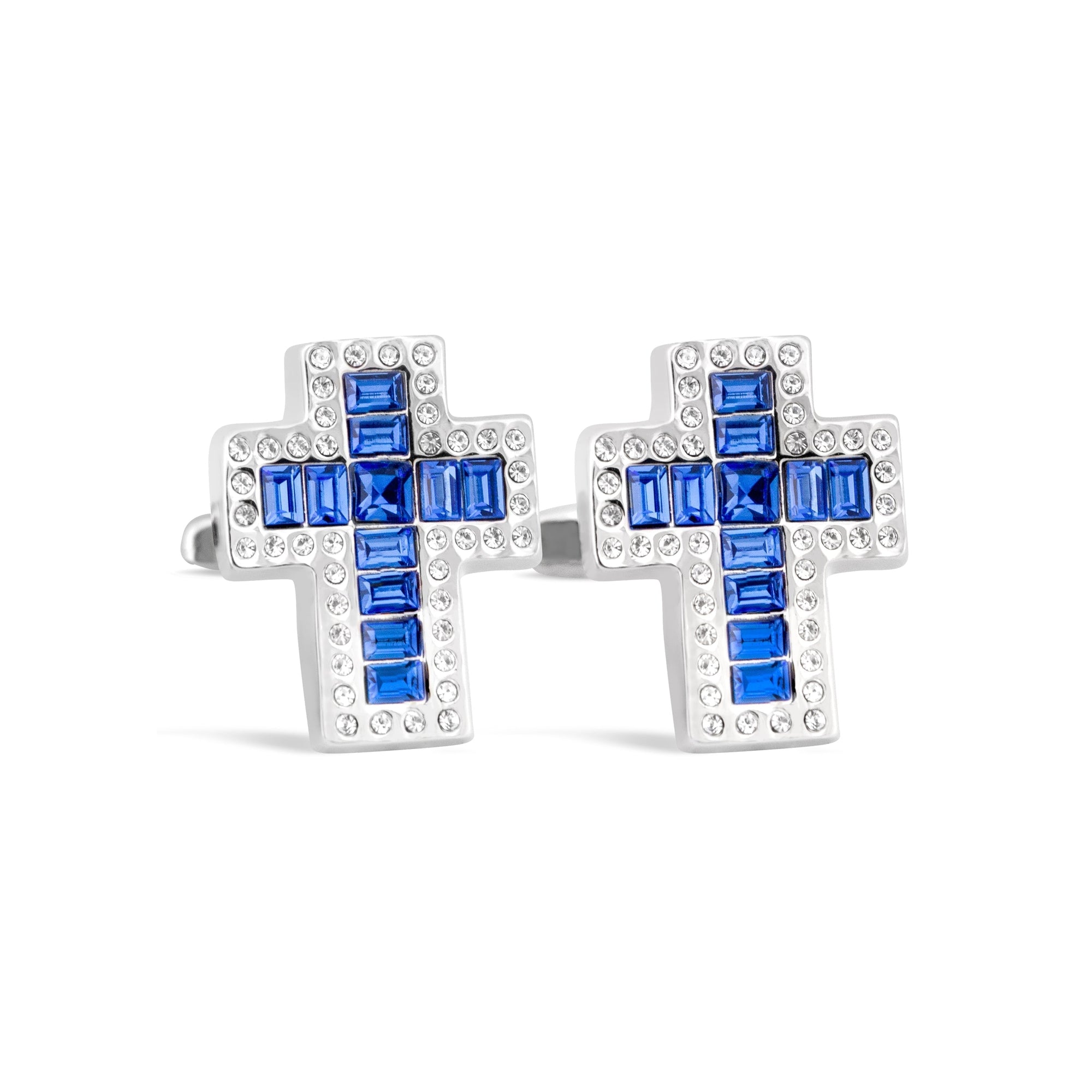 MarZthomson Cross Shape Clear and Blue Crystals Cufflinks M16-Cufflinks.com.sg