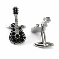 MarZthomson Electric Guitar Cufflink in Silver and Black Crystal-Novelty Cufflinks-MarZthomson-Cufflinks.com.sg