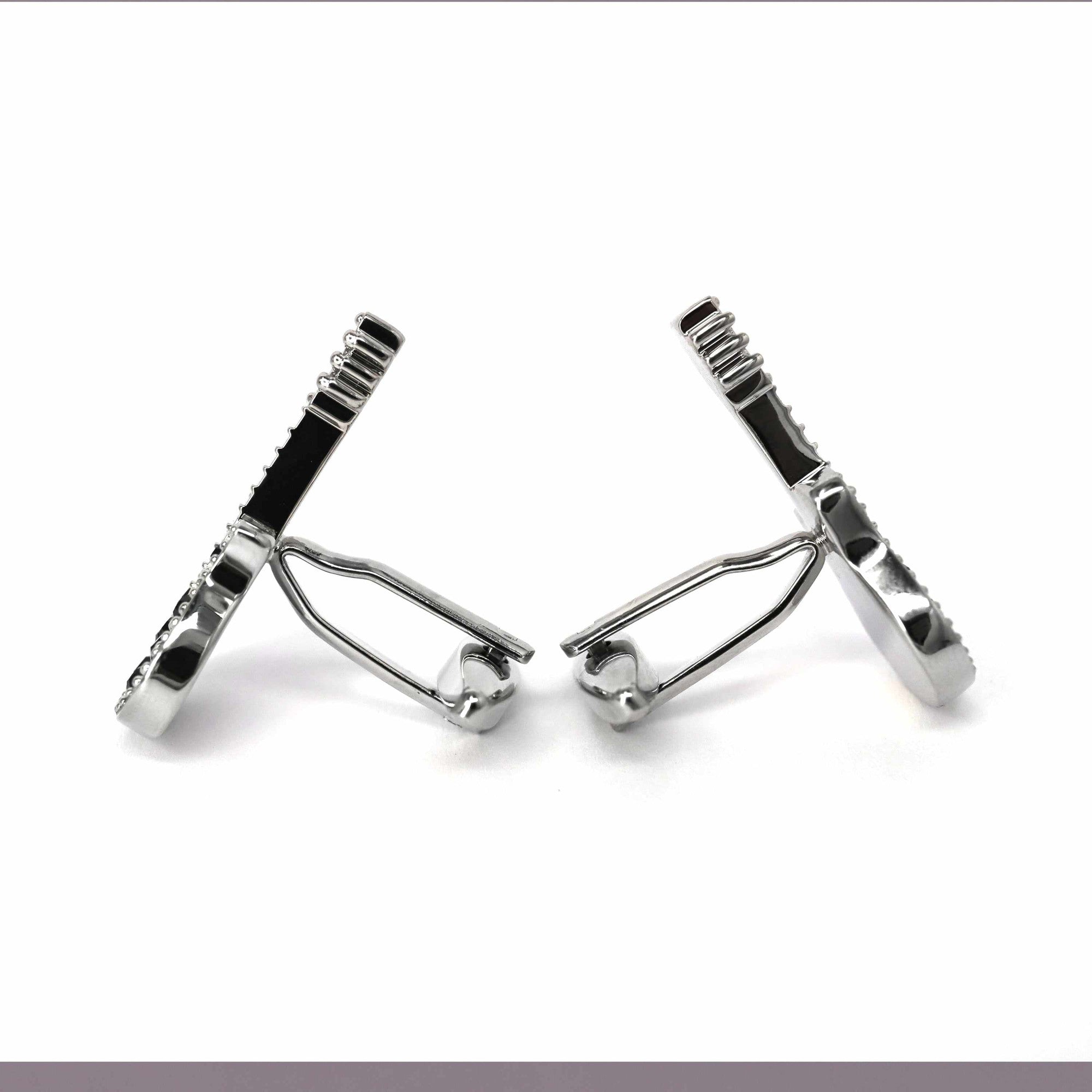 MarZthomson Electric Guitar Cufflink in Silver and Black Crystal-Novelty Cufflinks-MarZthomson-Cufflinks.com.sg