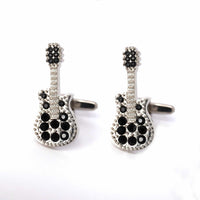 MarZthomson Electric Guitar Cufflink in Silver and Black Crystal-Novelty Cufflinks-MarZthomson-Cufflinks.com.sg