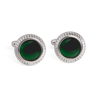 MarZthomson Faceted Round Bezel with Fibre Optic Glass Cufflink in Green-Cufflinks.com.sg