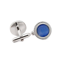 MarZthomson Faceted Round Bezel with Fibre Optic Glass Cufflink in Light Blue-Cufflinks.com.sg