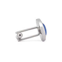 MarZthomson Faceted Round Bezel with Fibre Optic Glass Cufflink in Light Blue-Cufflinks.com.sg