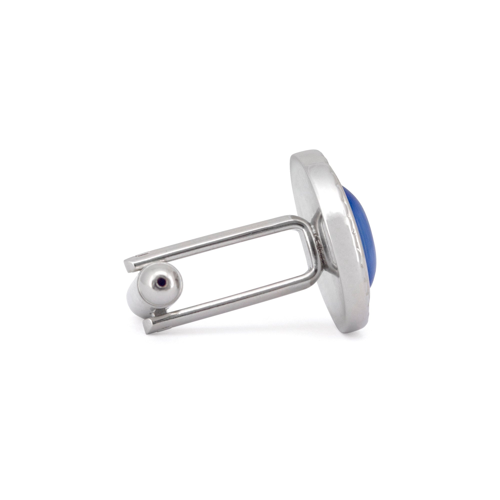 MarZthomson Faceted Round Bezel with Fibre Optic Glass Cufflink in Light Blue-Cufflinks.com.sg