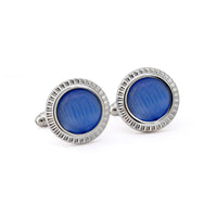 MarZthomson Faceted Round Bezel with Fibre Optic Glass Cufflink in Light Blue-Cufflinks.com.sg