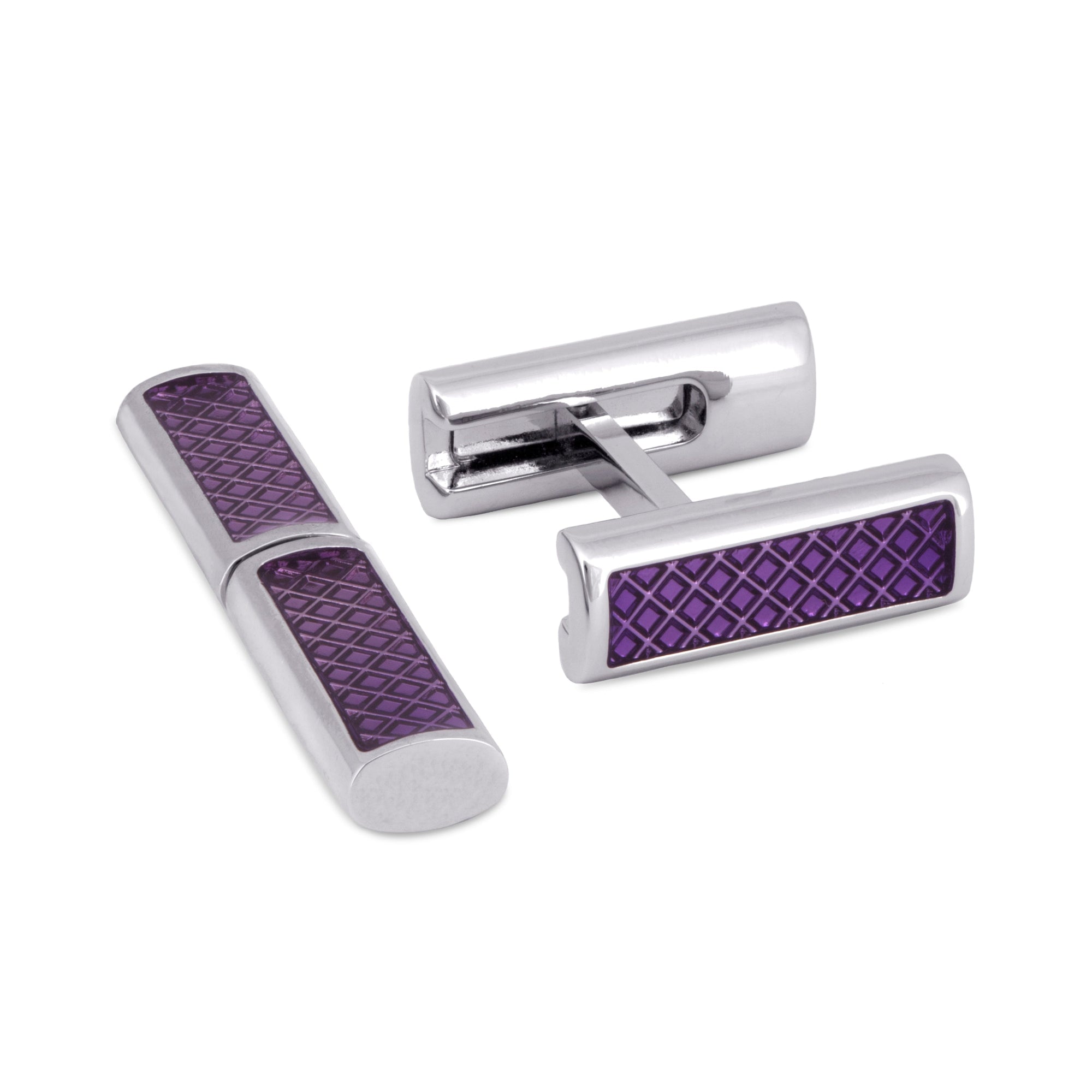 MarZthomson Foldable Rectangle Cufflinks with Purple Centerpiece M-Cufflinks.com.sg