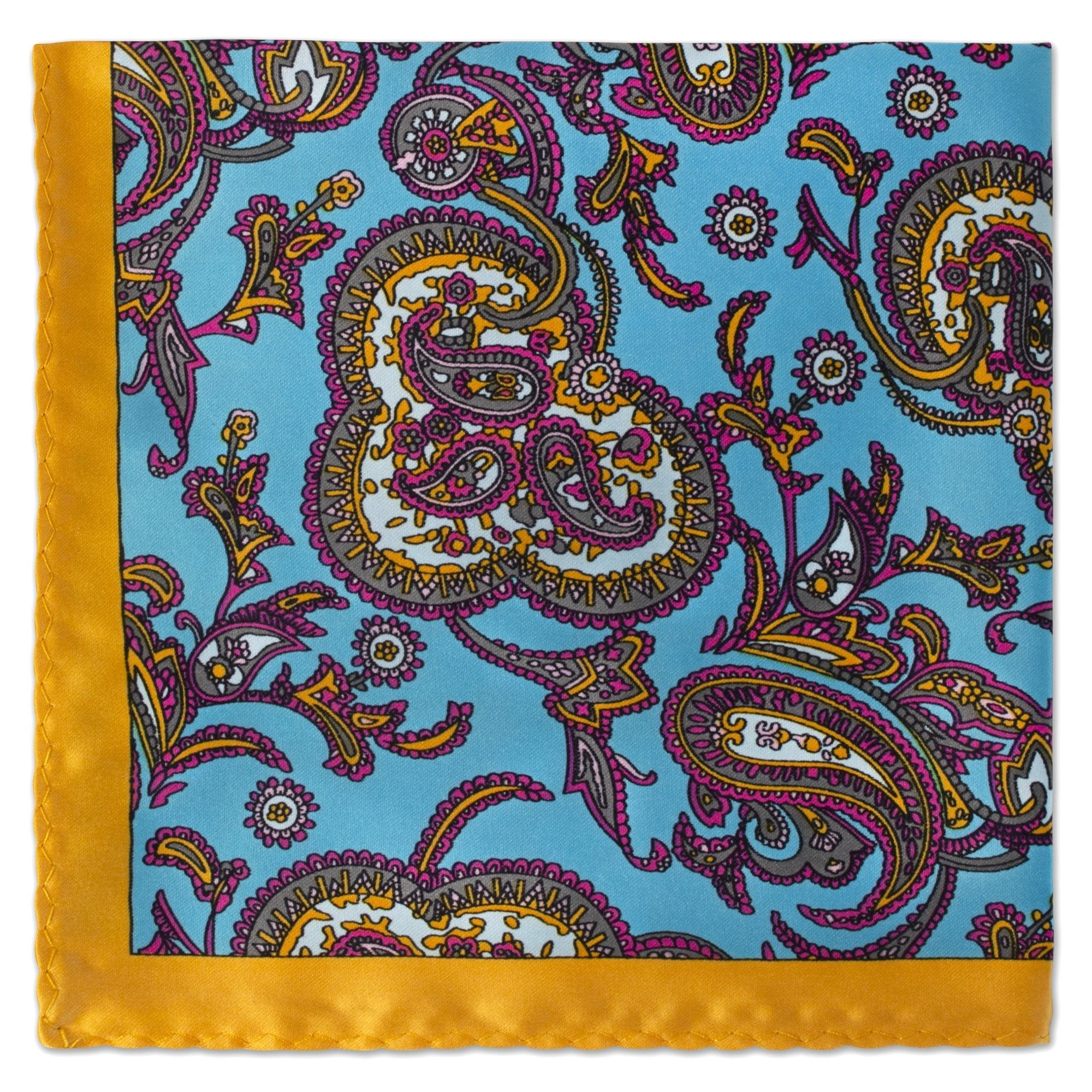 MarZthomson Large Paisley Pocket Square in Black and Red-Pocket Squares-MarZthomson-Blue - Yellow-Cufflinks.com.sg