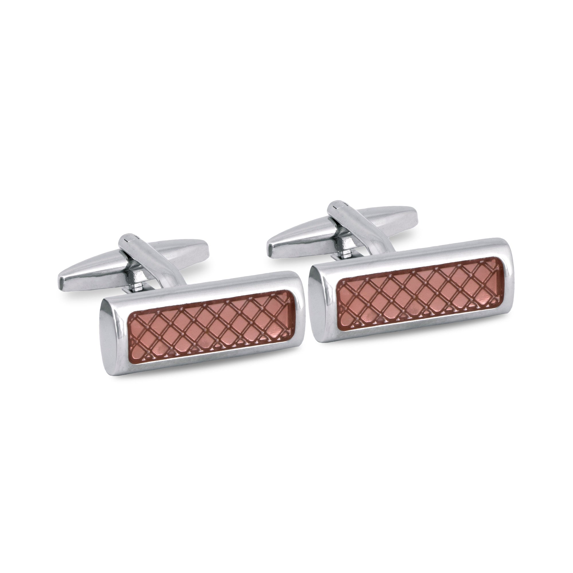 MarZthomson Rectangle Cufflinks with Pastel Pink Diamond Shape Details M-Cufflinks.com.sg
