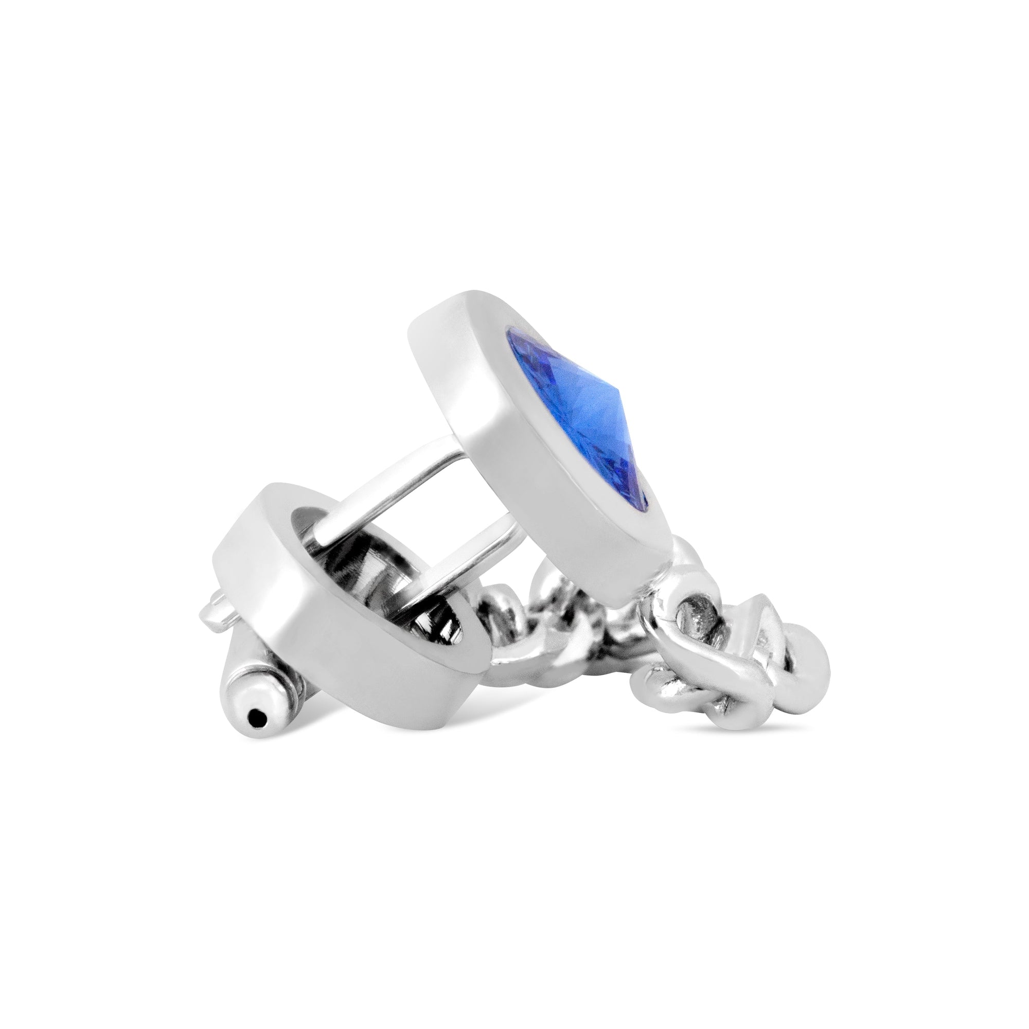 MarZthomson Round Blue Crystal Centrepiece Cufflinks with Chain Wraparound M-Cufflinks.com.sg
