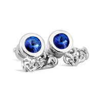 MarZthomson Round Blue Crystal Centrepiece Cufflinks with Chain Wraparound M-Cufflinks.com.sg