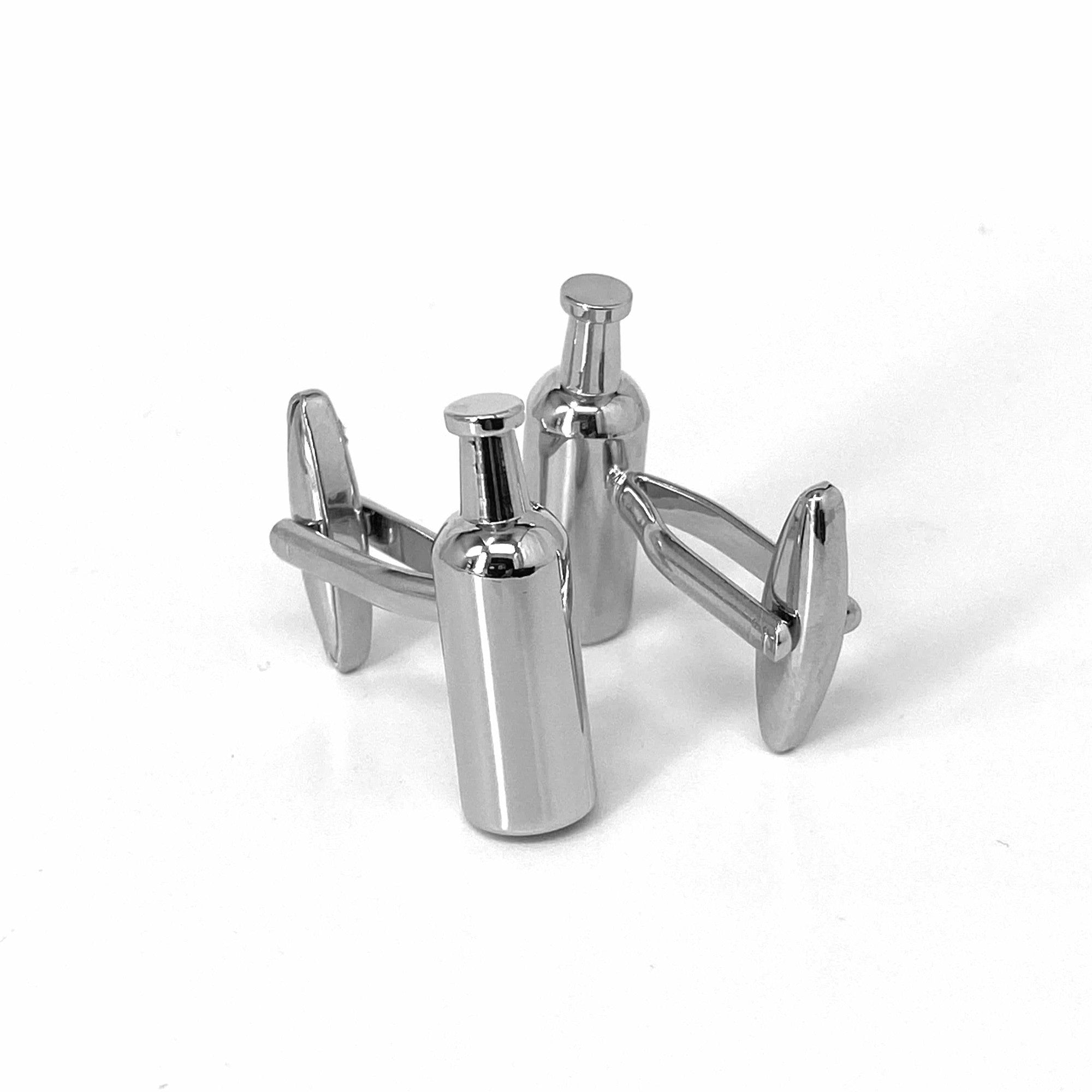 MarZthomson Wine Bottle Cufflinks in Silver c-Novelty Cufflinks-MarZthomson-Cufflinks.com.sg
