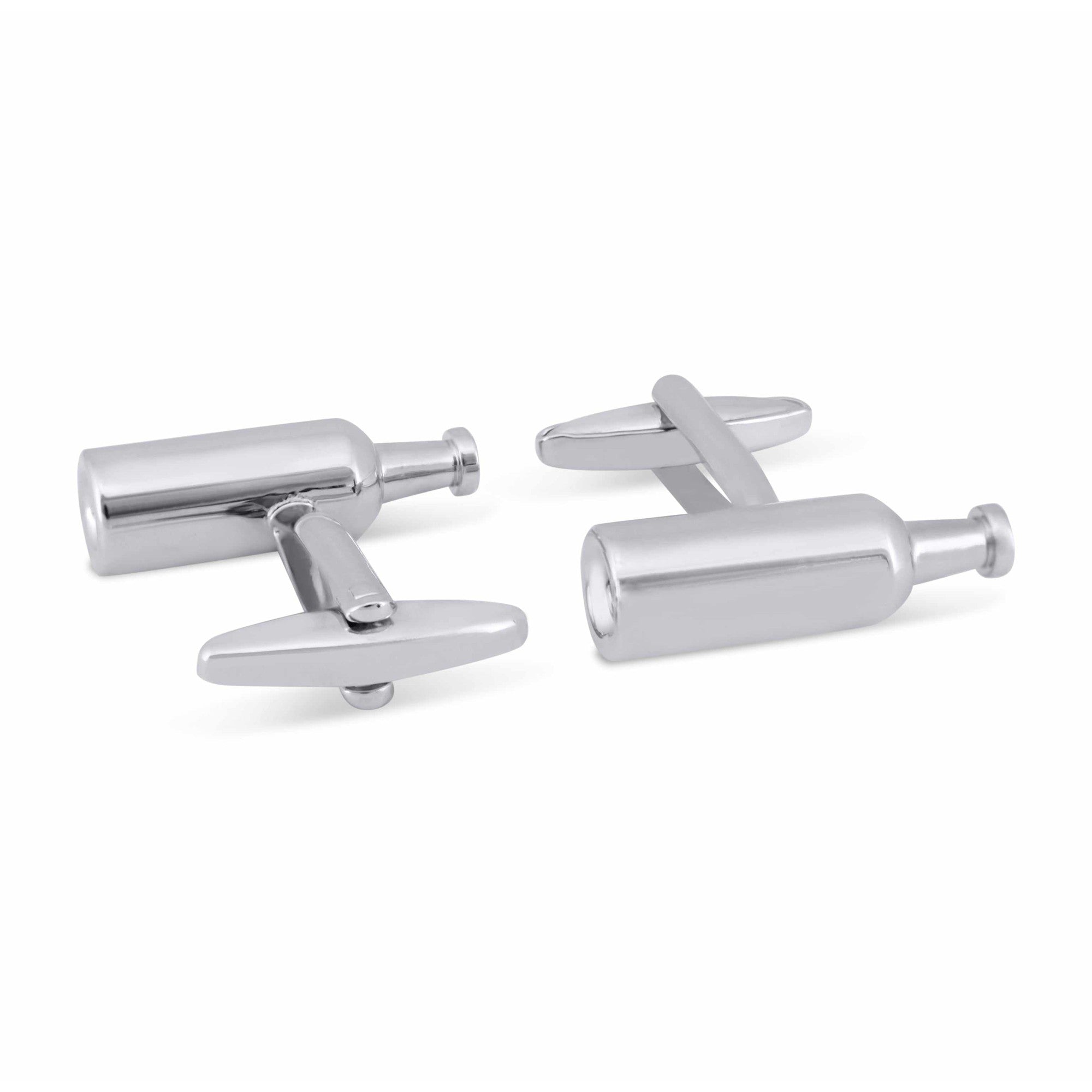 MarZthomson Wine Bottle Cufflinks in Silver c-Novelty Cufflinks-MarZthomson-Cufflinks.com.sg