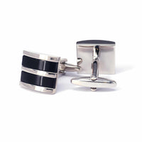 MarzThomson D Shape with 2 Black Fiber Optic Stripe Cufflinks-Cufflinks-MarZthomson-Cufflinks.com.sg