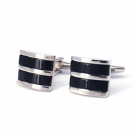 MarzThomson D Shape with 2 Black Fiber Optic Stripe Cufflinks-Cufflinks-MarZthomson-Cufflinks.com.sg