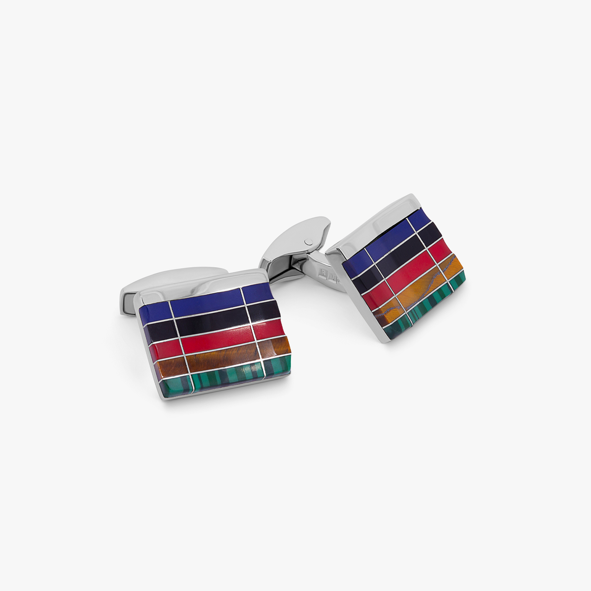 Mosaic City Line rectangular cufflinks in multicolour tones-Semi-Precious Stones Cufflinks-Tateossian-Multicolour Tones-Cufflinks.com.sg