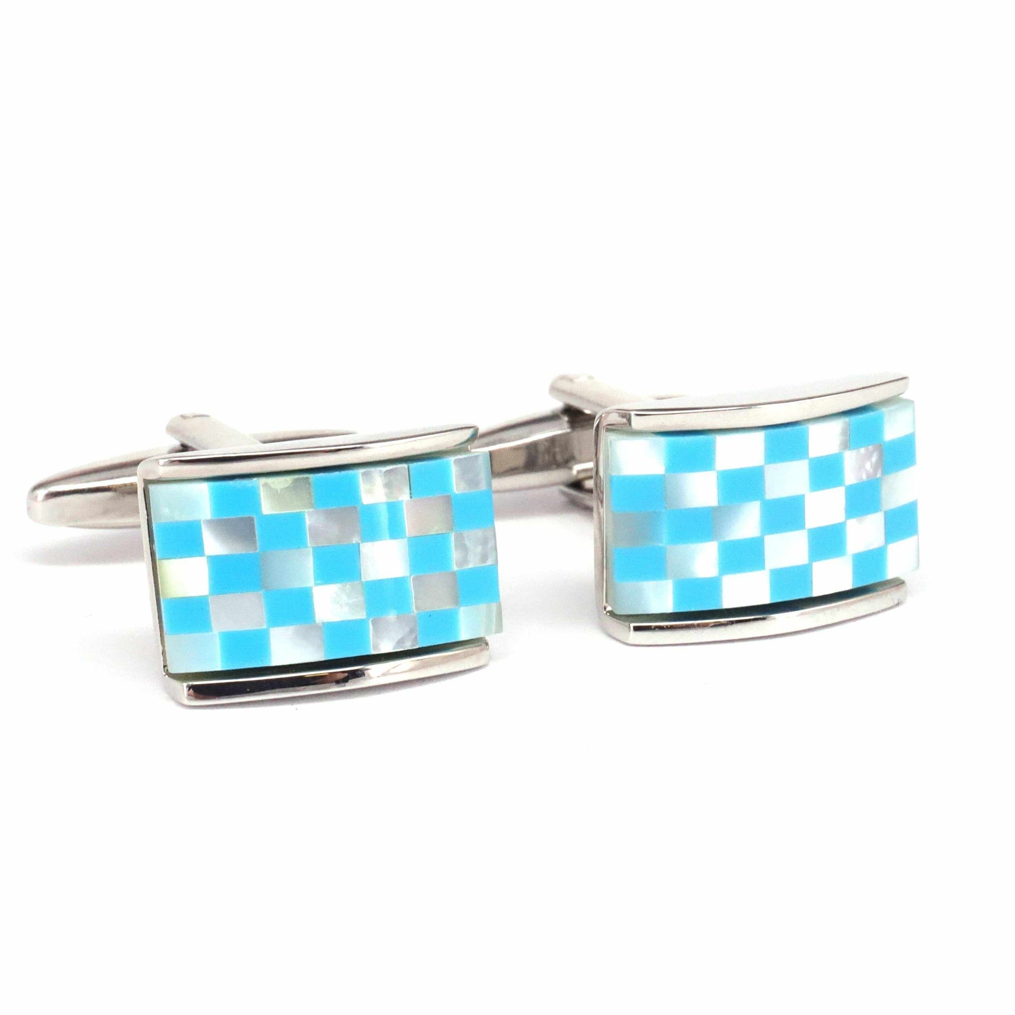 Mosaic Square MOP Cufflinks Blue classic J-MarZthomson-Cufflinks.com.sg