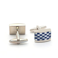 Mosaic Tiles with Silver/Dark Blue Rectangle Bezel Cufflinks-Cufflinks.com.sg
