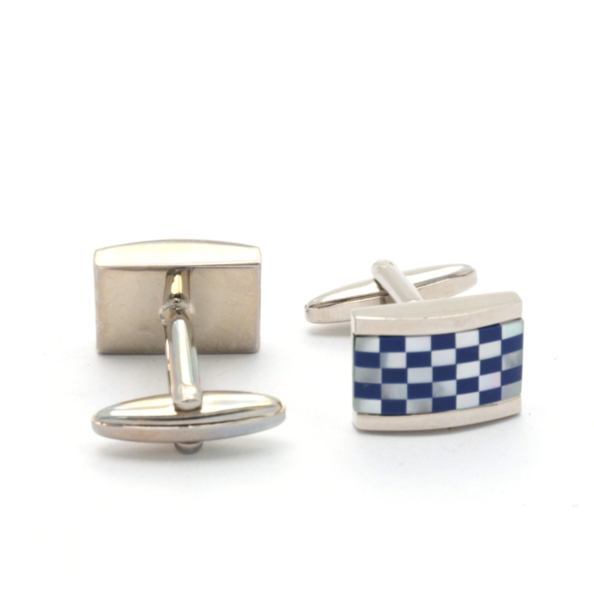 Mosaic Tiles with Silver/Dark Blue Rectangle Bezel Cufflinks-Cufflinks.com.sg