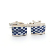 Mosaic Tiles with Silver/Dark Blue Rectangle Bezel Cufflinks-Cufflinks.com.sg