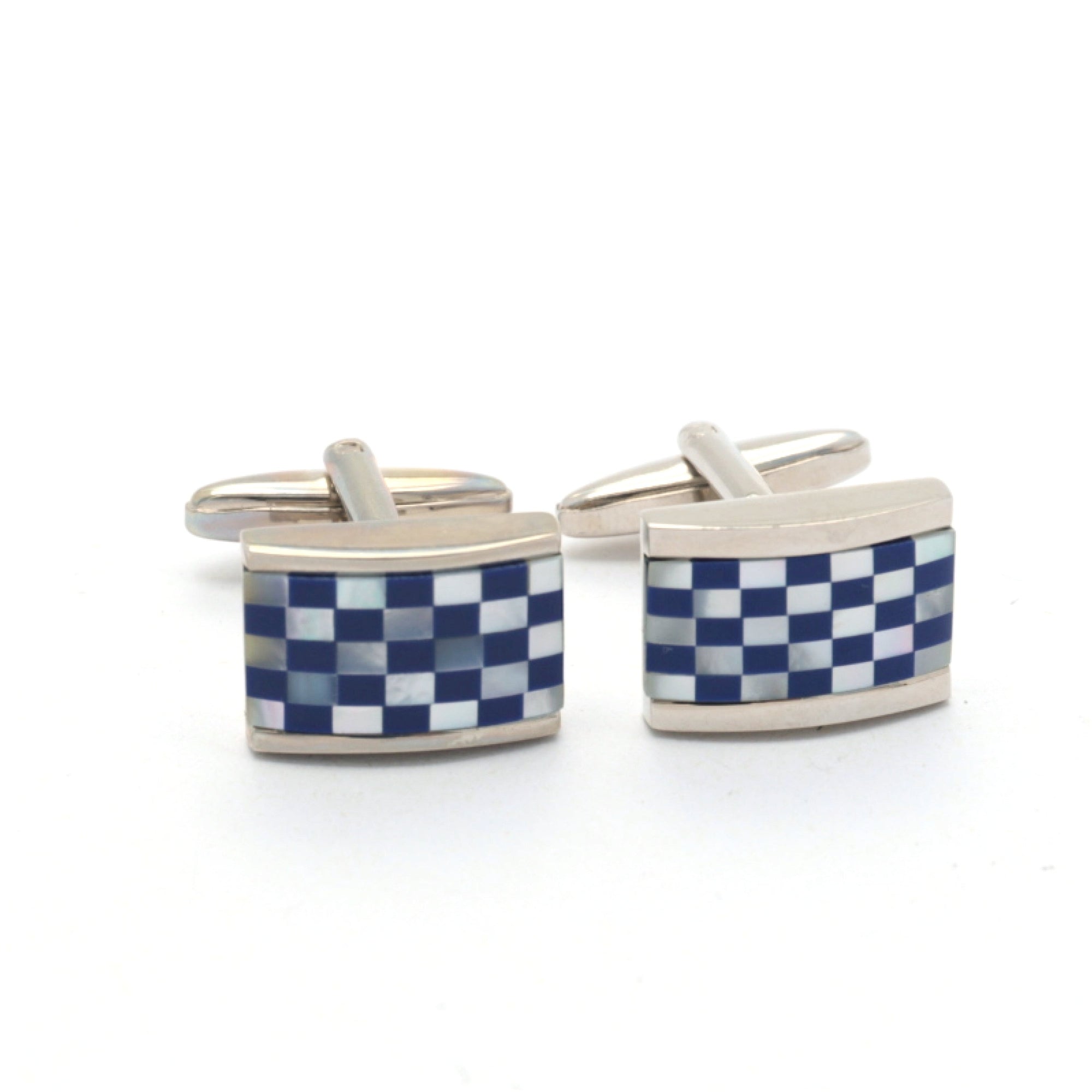 Mosaic Tiles with Silver/Dark Blue Rectangle Bezel Cufflinks-Cufflinks.com.sg