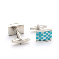 Mosaic Tiles with Silver/Light Blue Rectangle Bezel Cufflinks-Cufflinks.com.sg