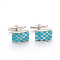 Mosaic Tiles with Silver/Light Blue Rectangle Bezel Cufflinks-Cufflinks.com.sg