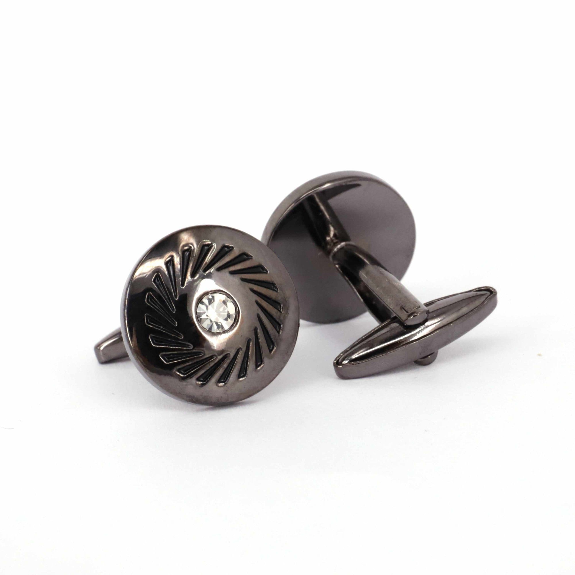 One Crystal Details in Gunmetal-Crystal Cufflinks-MarZthomson-Cufflinks.com.sg