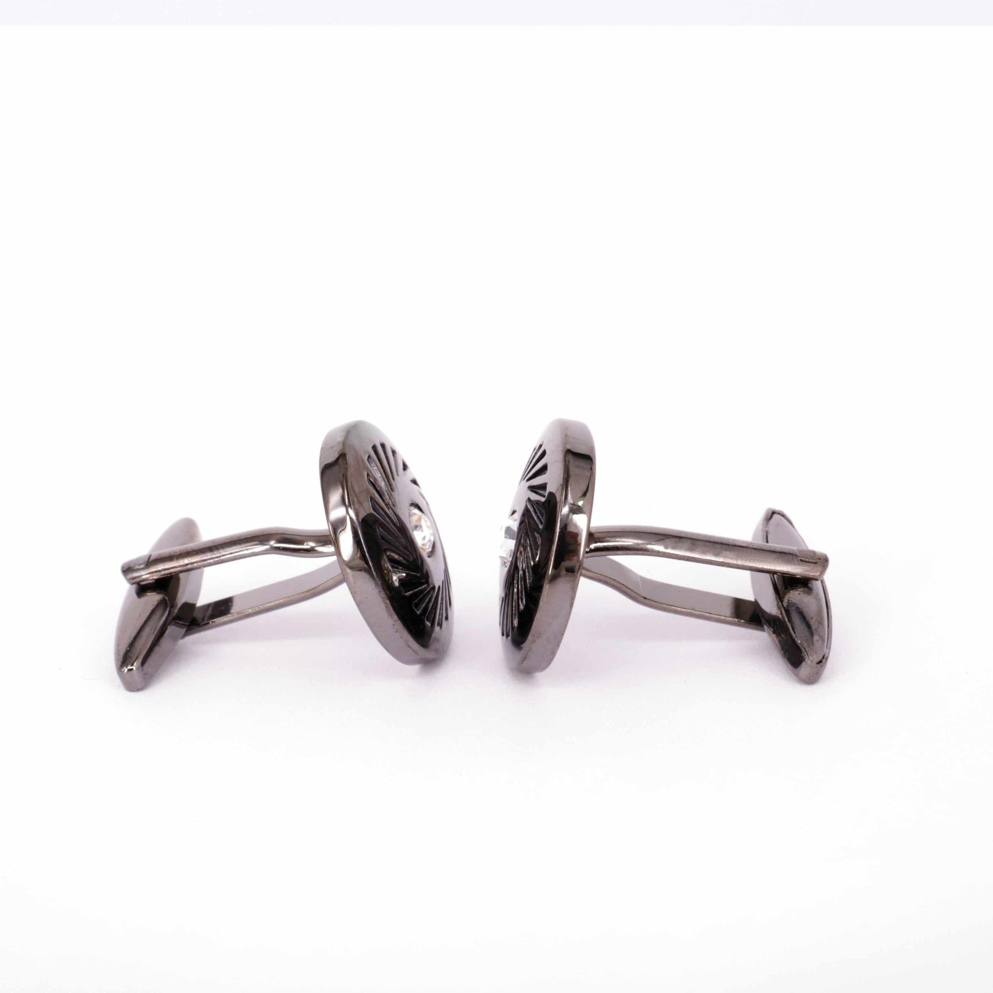 One Crystal Details in Gunmetal-Crystal Cufflinks-MarZthomson-Cufflinks.com.sg