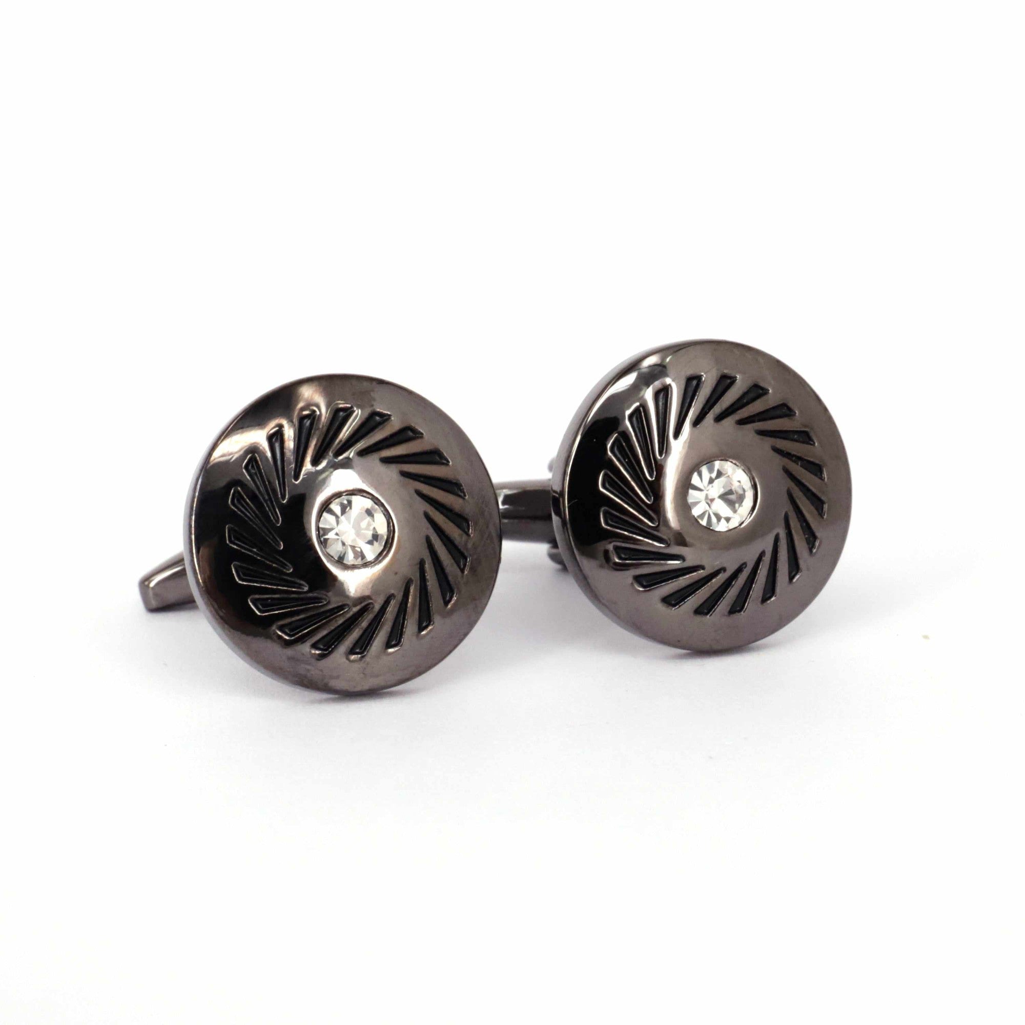 One Crystal Details in Gunmetal-Crystal Cufflinks-MarZthomson-Cufflinks.com.sg