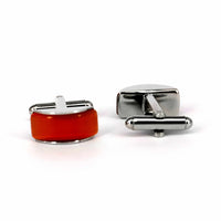 Orange rectangle fiber glass cufflinks with Silver-Cufflinks.com.sg