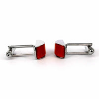 Orange rectangle fiber glass cufflinks with Silver-Cufflinks.com.sg