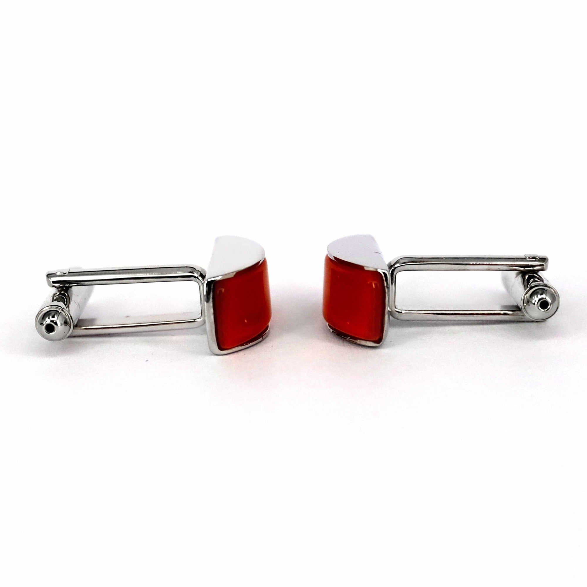 Orange rectangle fiber glass cufflinks with Silver-Cufflinks.com.sg