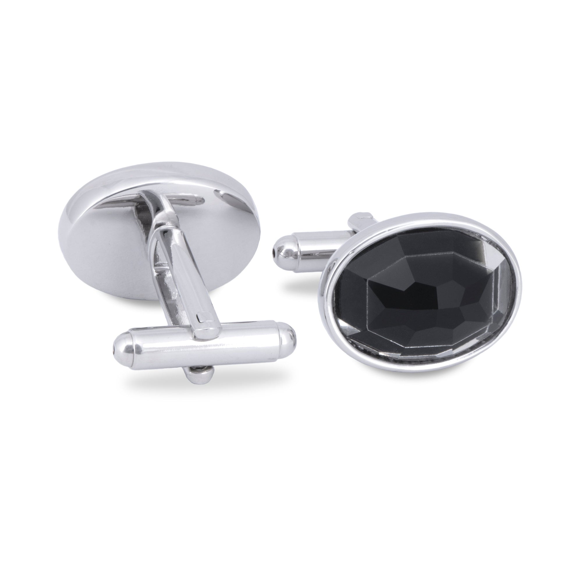 Oval Black Crystal Cufflinks-Cufflinks.com.sg