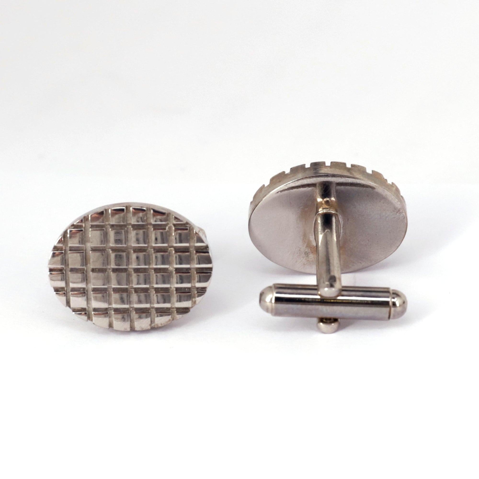 Oval Check Stainless Cufflinks-Cufflinks.com.sg