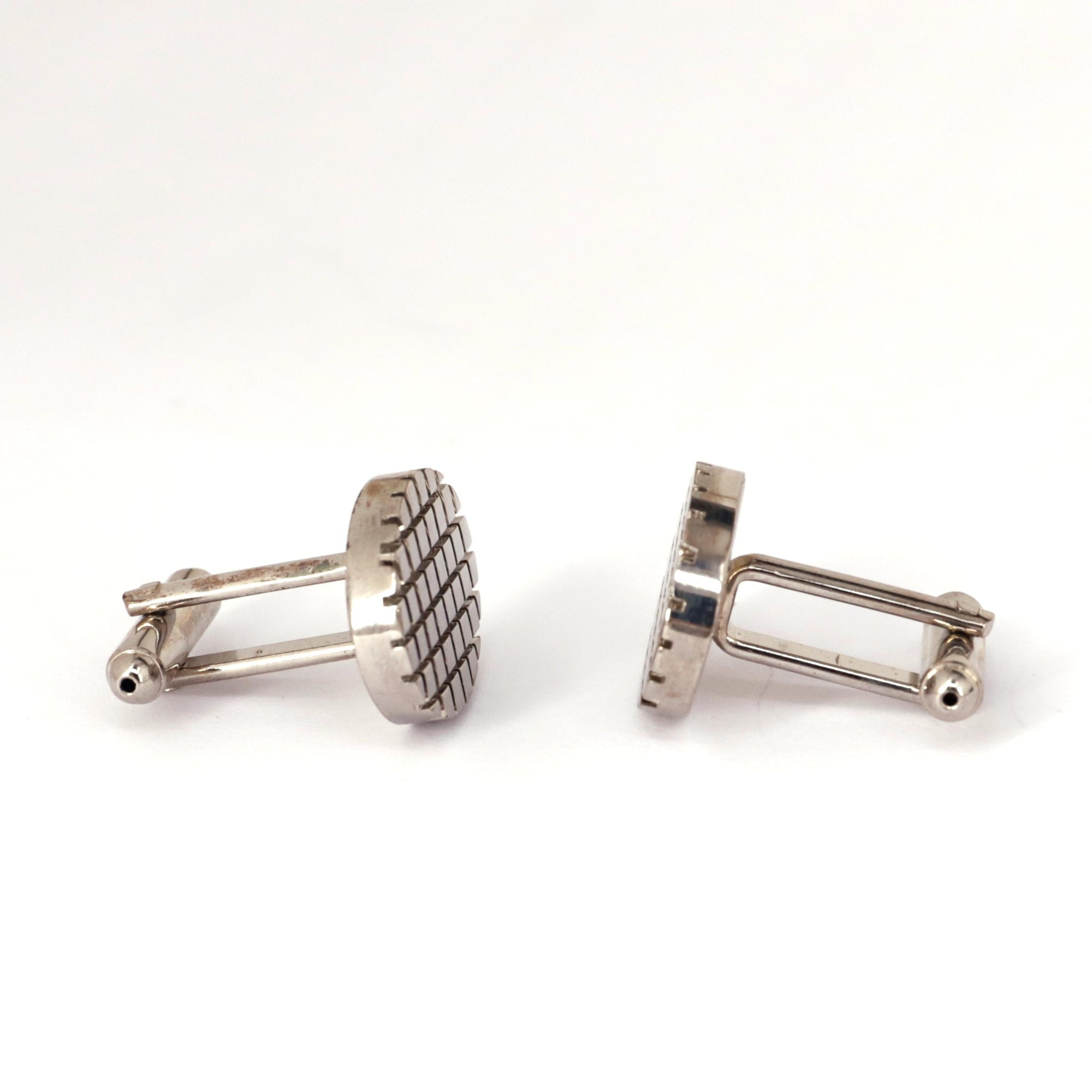 Oval Check Stainless Cufflinks-Cufflinks.com.sg