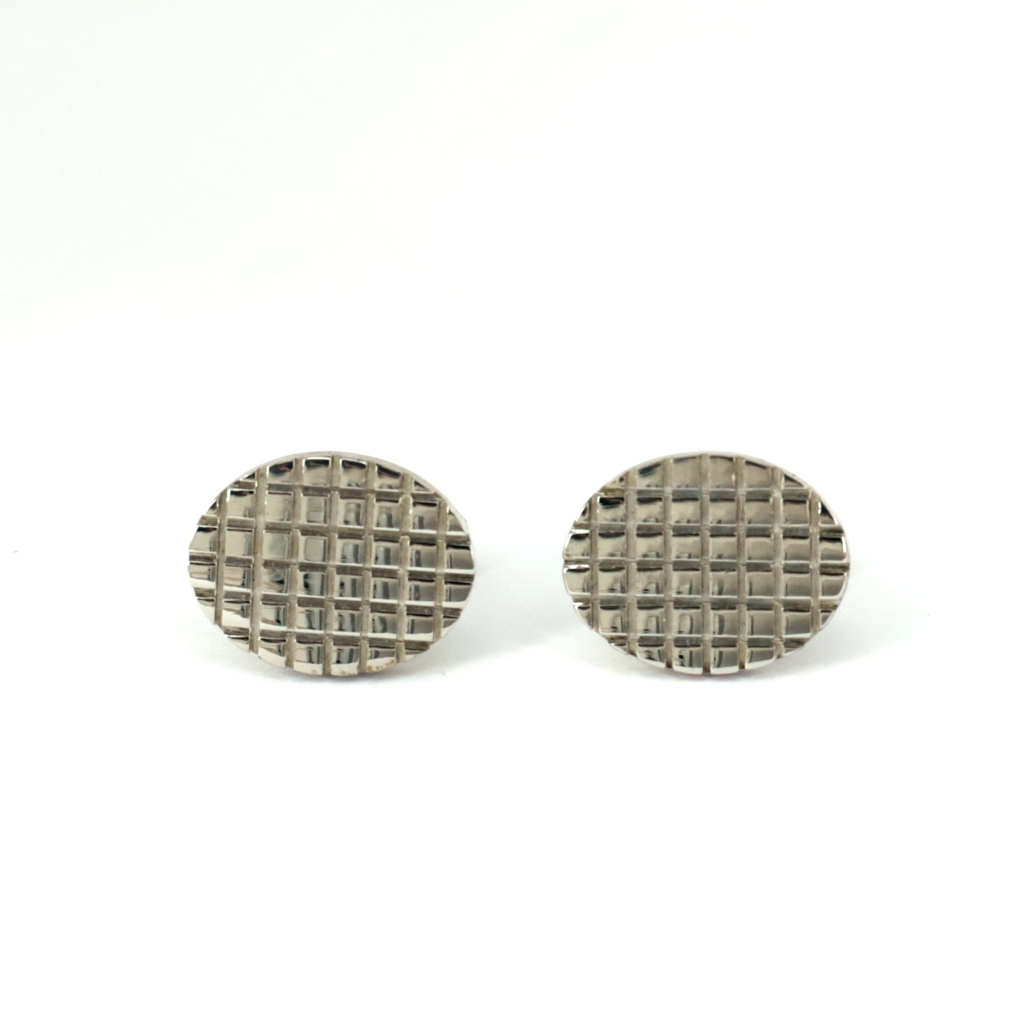Oval Check Stainless Cufflinks-Cufflinks.com.sg