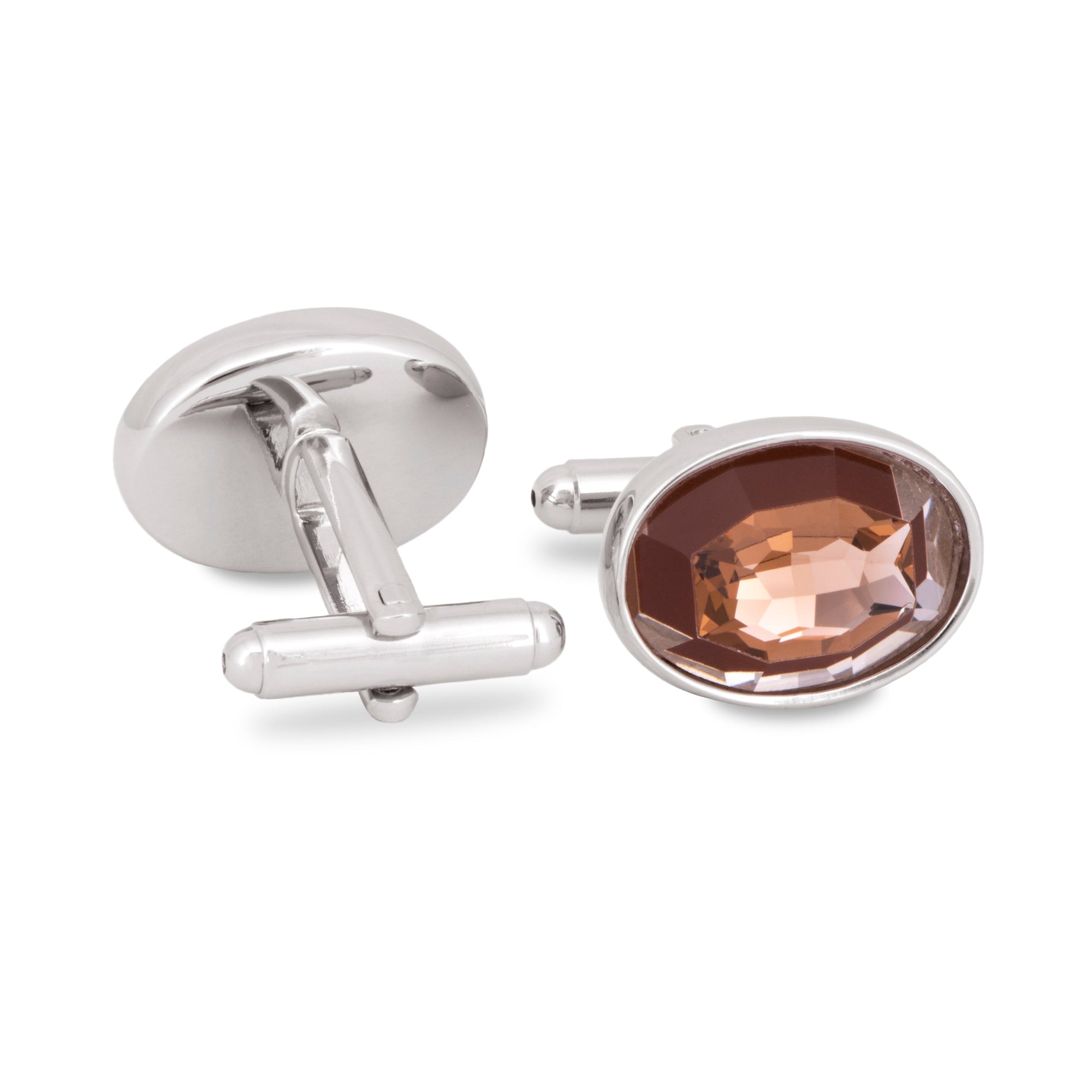 Oval Pale Orange Bezel Cufflinks-Cufflinks.com.sg