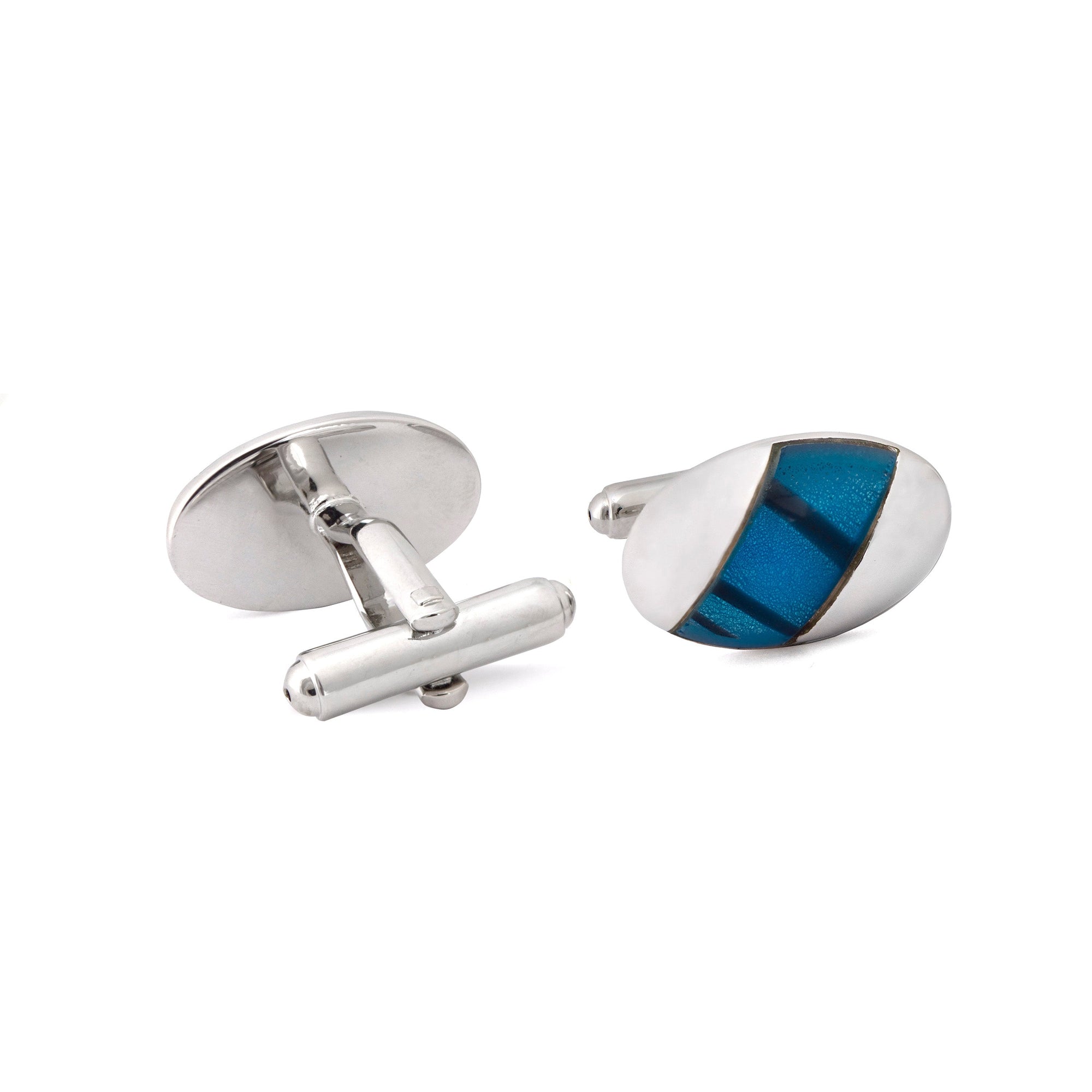 Oval Teal Dichroic Glass Cufflinks-Cufflinks.com.sg