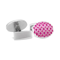 Neon Pink Oval with Rectangle Grid Pattern Cufflinks-Cufflinks.com.sg