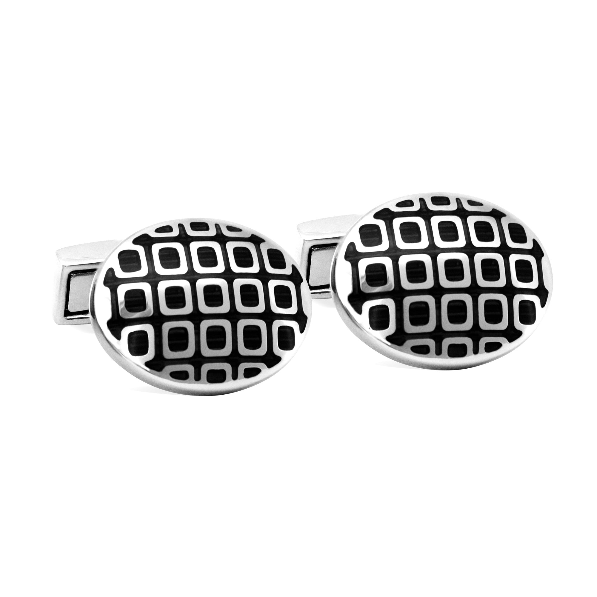 Oval with Rectangle Grid Pattern Cufflinks J-MarZthomson-Cufflinks.com.sg
