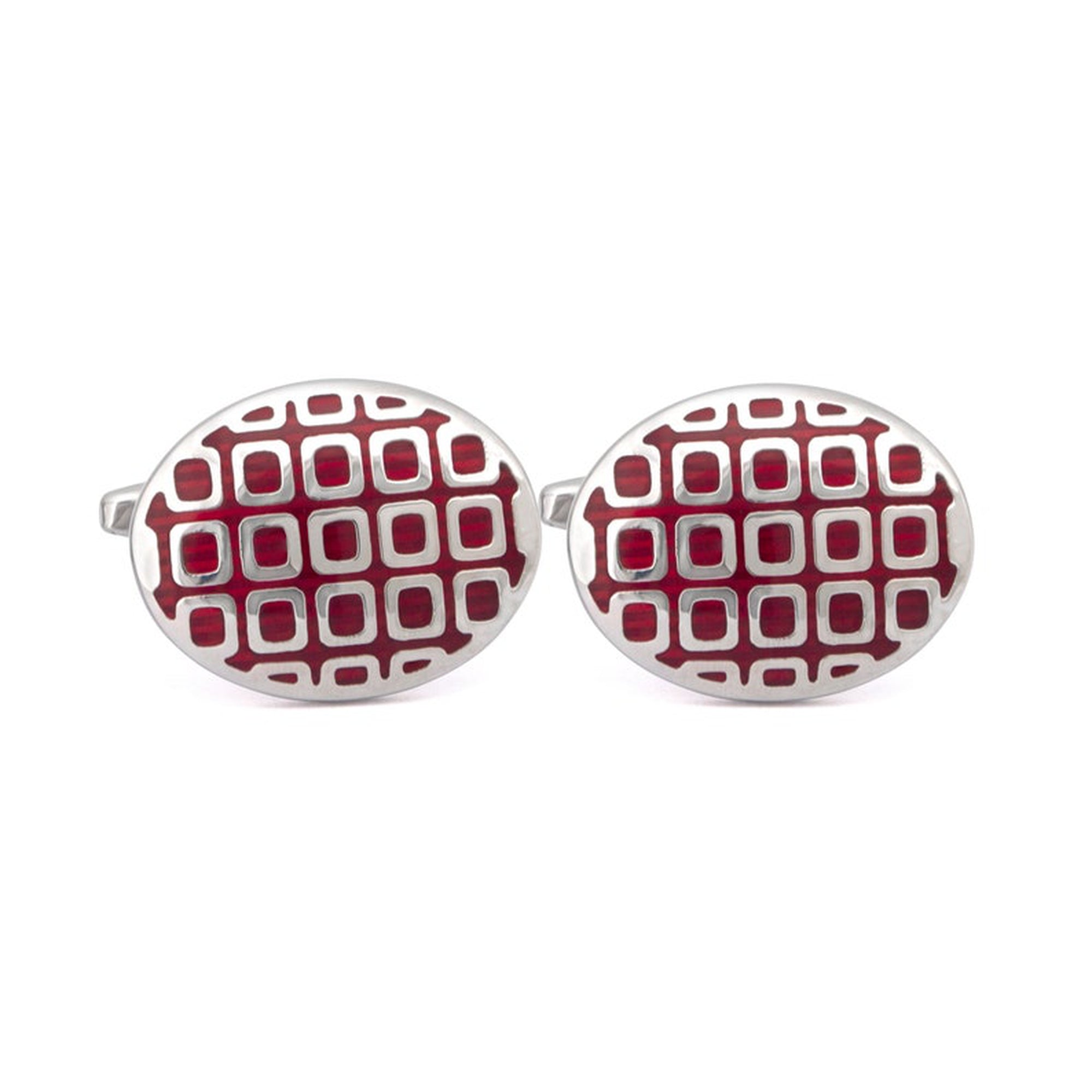 Oval with Rectangle Grid Pattern Cufflinks J-MarZthomson-Cufflinks.com.sg