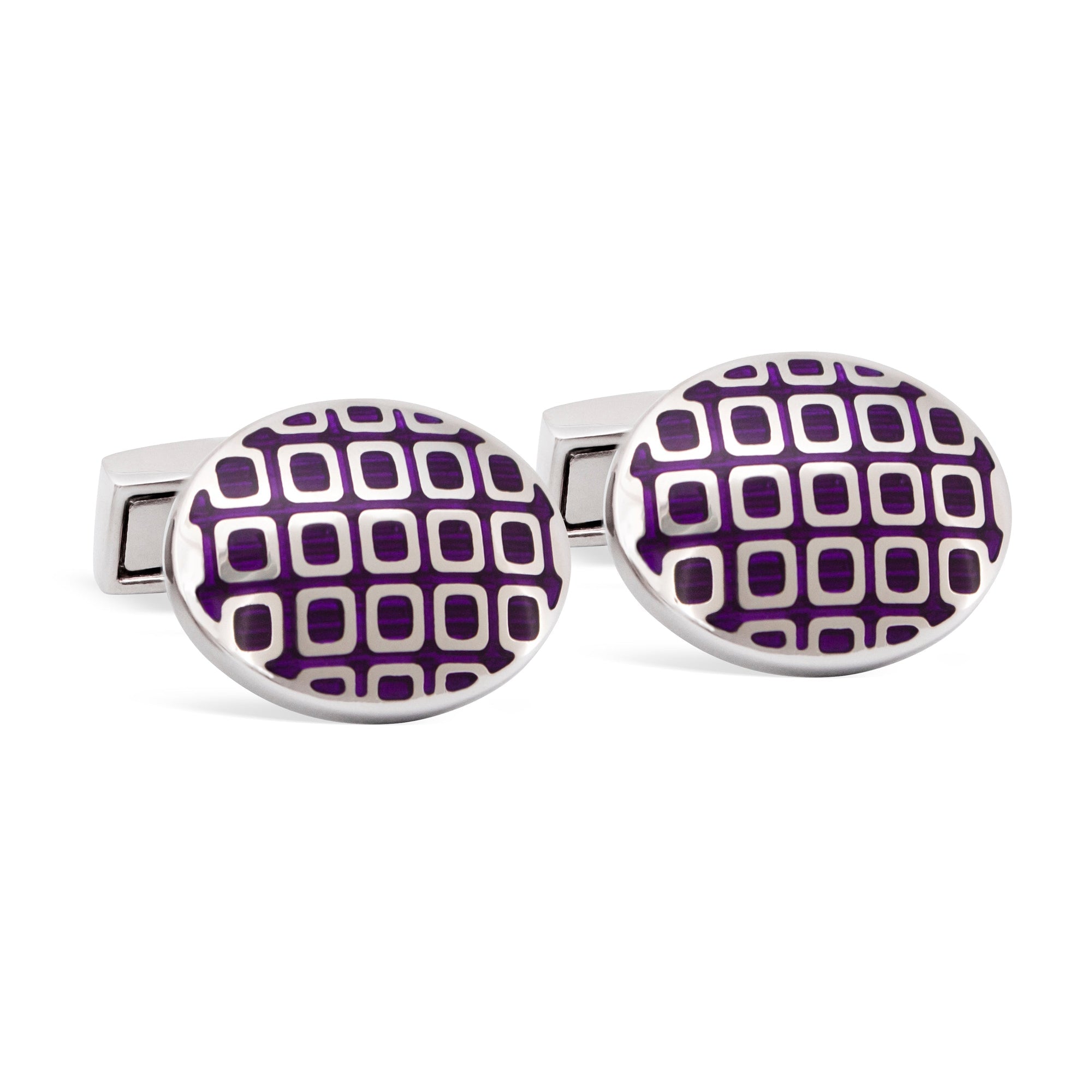 Oval with Rectangle Grid Pattern Cufflinks J-MarZthomson-Cufflinks.com.sg