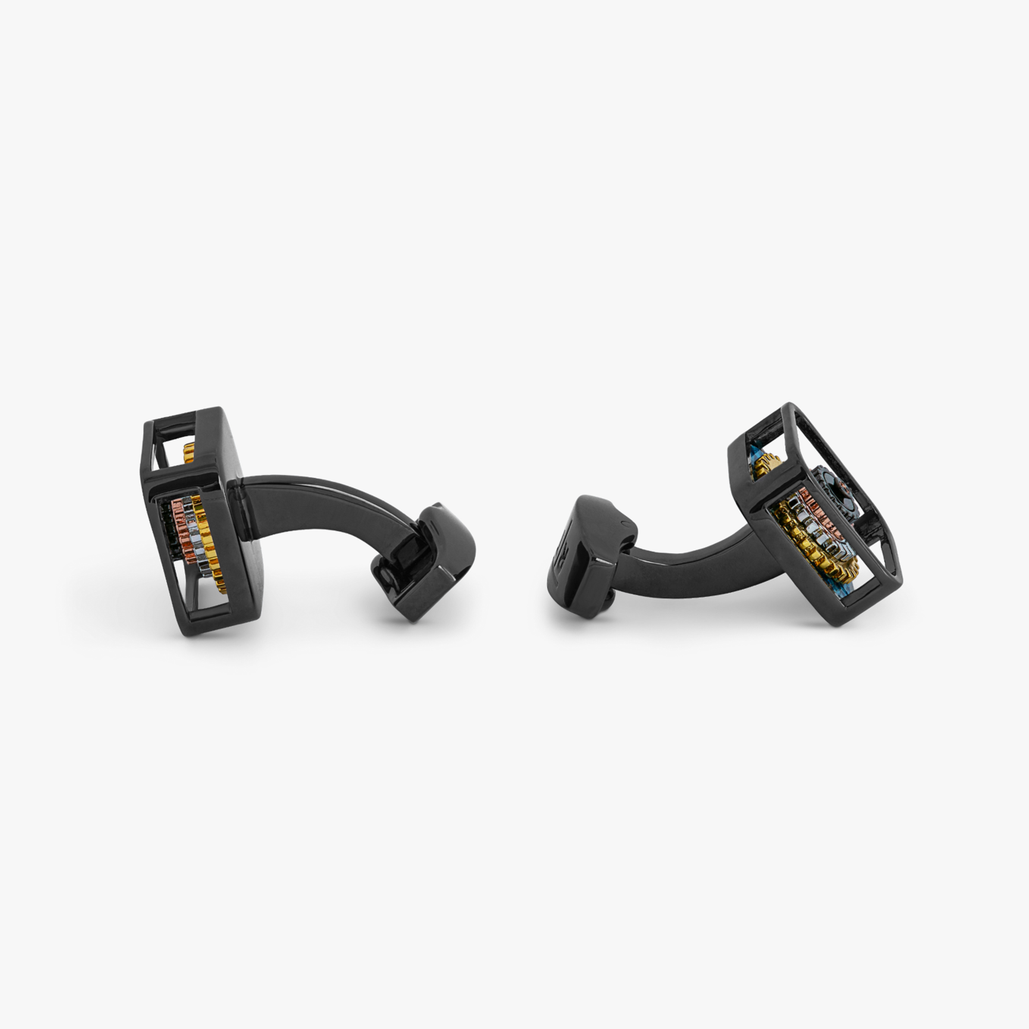 Pagoda Gear Cufflinks with Rhodium Finish - Dark Grey-Cufflinks-Tateossian-Cufflinks.com.sg