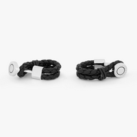 Pelle Wrap Around cufflinks in black leather with rhodium finish-Novelty Cufflinks-Tateossian-Cufflinks.com.sg