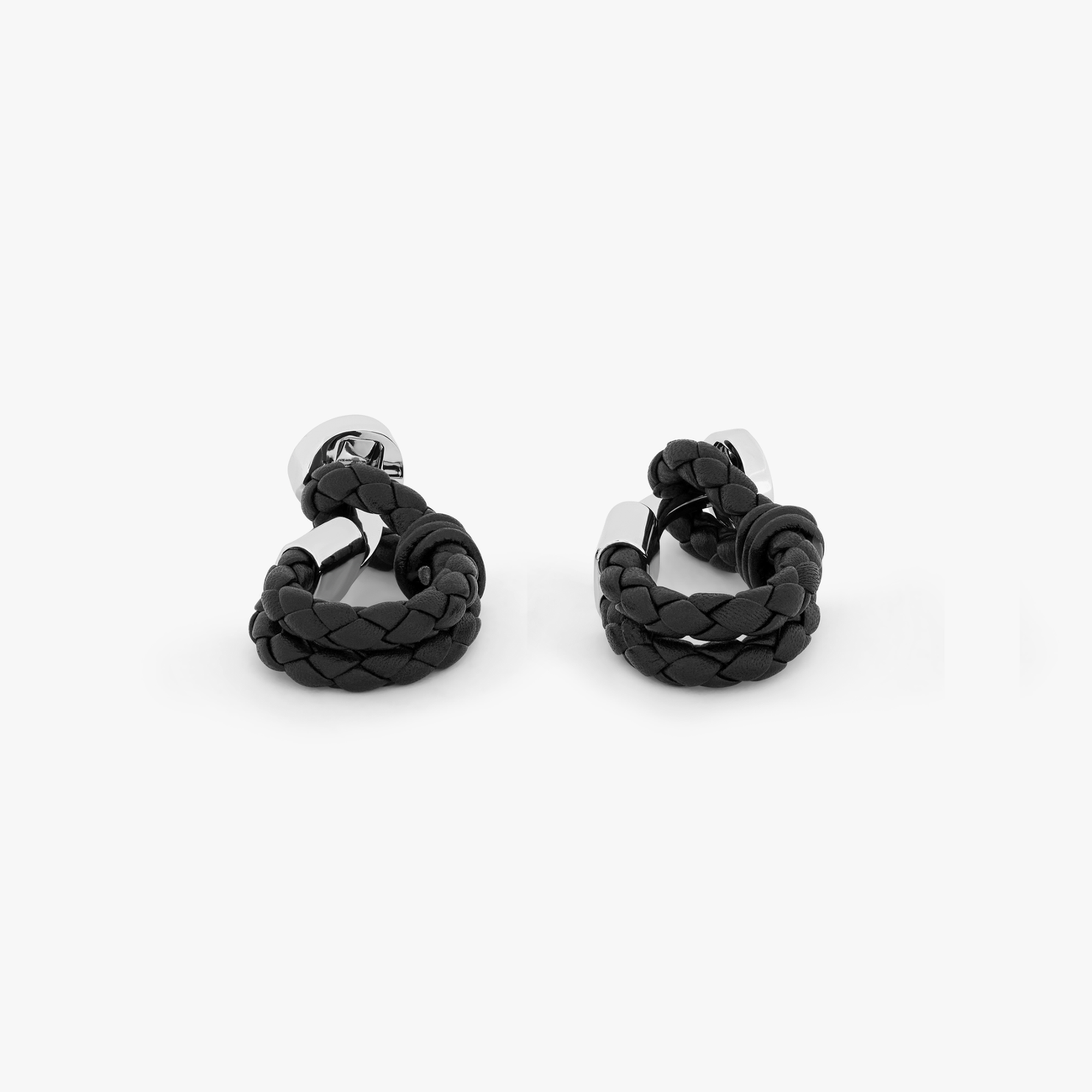 Pelle Wrap Around cufflinks in black leather with rhodium finish-Novelty Cufflinks-Tateossian-Cufflinks.com.sg