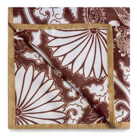 Peranakan Floral Print Pocket Square in Brown and Tan Trimming-Pocket Squares-MarZthomson-Cufflinks.com.sg