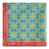 Peranakan Tiles Pocket Square-Pocket Squares-MarZthomson-Blue with Orange trim-Cufflinks.com.sg
