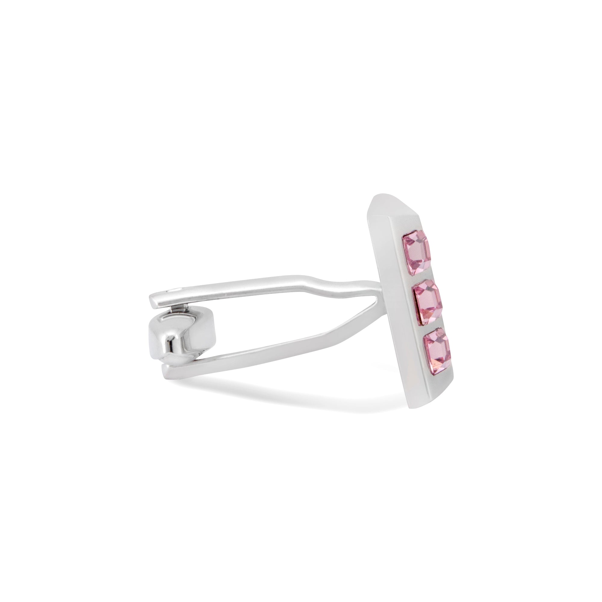 Pink Crystal with Slope Silver Cufflink-Cufflinks.com.sg